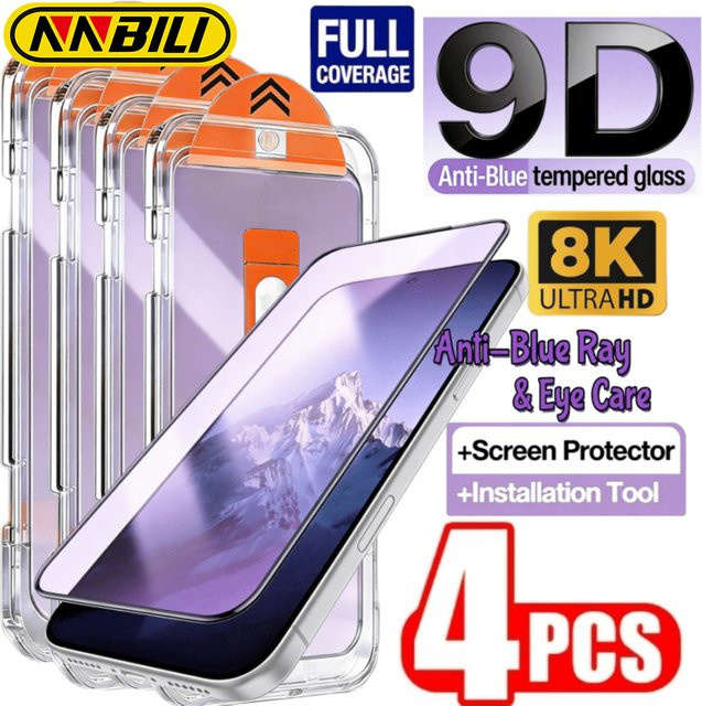 NNBILI 4er-Pack 9D Anti-Blaulicht-Schutz Panzerglas für iPhone 18 17 16 15 14 13 12 11 Pro Max, Transparent - Bild 1