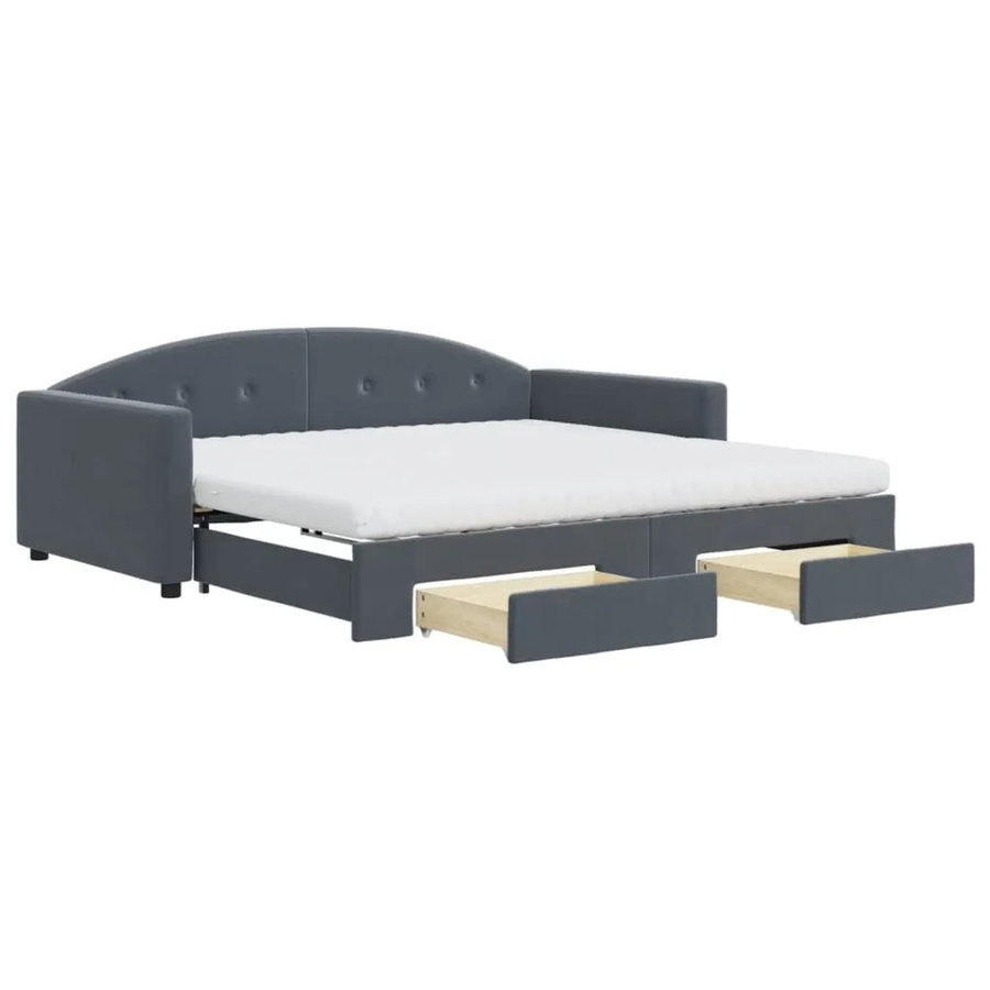 vidaXL Tagesbett ausziehbar mit Schubladen in Dunkelgrau aus Samt, B/T: 100 x 200 cm - Bild 2