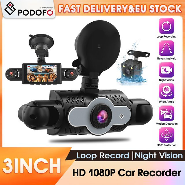 Podofo 4-Kanal Auto-Dashcam mit 1080P Full HD, 3 Zoll Videorekorder in Schwarz mit Bewegungserkennung, Parküberwachung und Schleifenaufnahme für Front, Heck, Links und Rechts - Bild 1