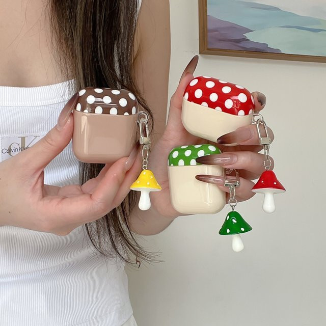 Schutzhülle für Apple AirPods 4. Generation und AirPods Pro 2 mit kontrastfarbenem Polka Dot Pilz Design - Bild 1