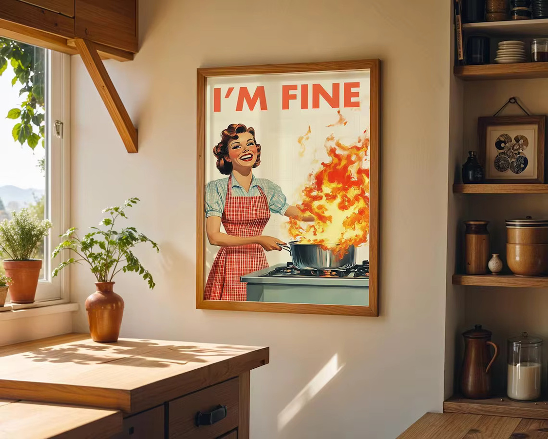 Retro-Küchendruck I'm Fine als mehrfarbiges Vintage-Poster im 50er-Jahre-Stil von SHENCHEN - Bild 3