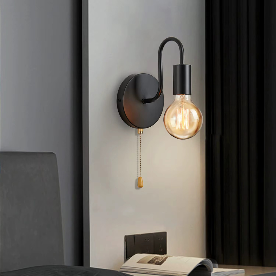 ONEYLTT Nordic Industrie Wandlampe aus Metall in Schwarz mit E27 Fassung und transparentem Glas für Schlafzimmer und Badezimmer - Bild 5