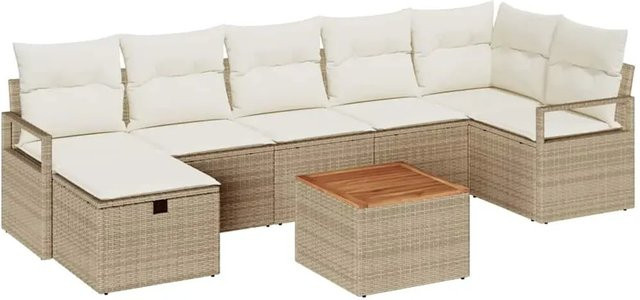 vidaXL Garten-Sofa-Set aus Poly Rattan in Beige mit 8-teiligem Set, Kissen und integriertem Stauraum - Bild 1