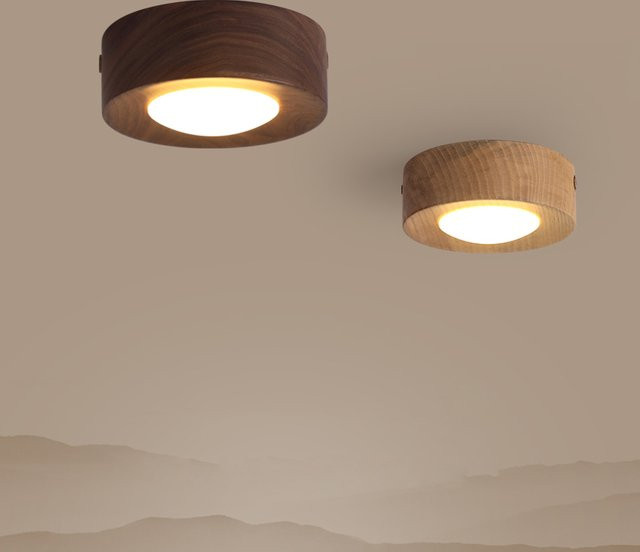 Lava Ball LED Deckenleuchte aus Holz in Walnuss und Weiß für Wohnzimmer und Flur - Bild 1