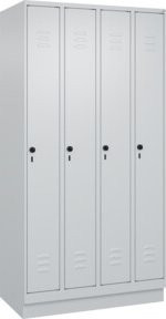 C+P Spind Classic PLUS Garderobenschrank mit Sockel, 4 Abteile, Grau, H x B x T: 195 x 100 x 50 cm - Bild 1