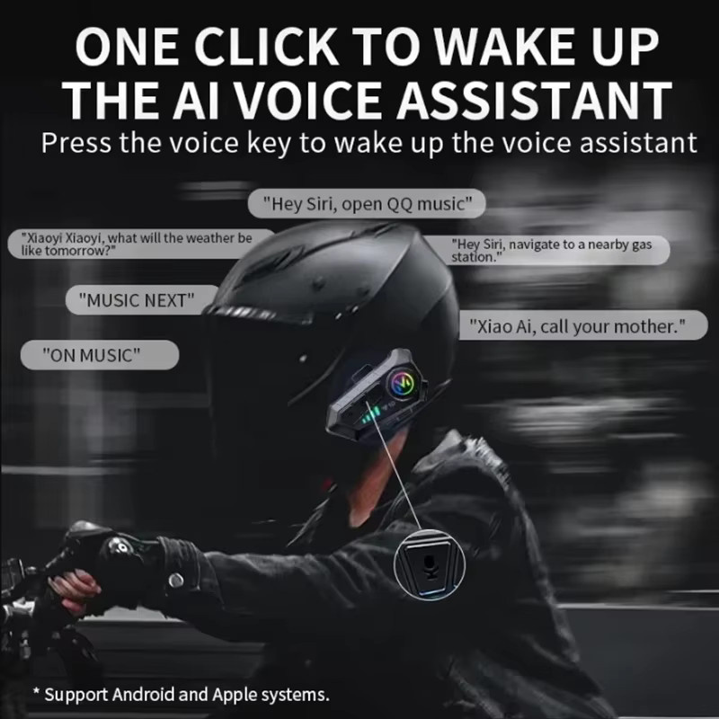 Kebidumei Y10 Bluetooth 5.3 Helm-Headset Schwarz – Wasserdichtes kabelloses Freisprechsystem für Motorräder mit Musikplayer und Lautsprecher - Bild 2