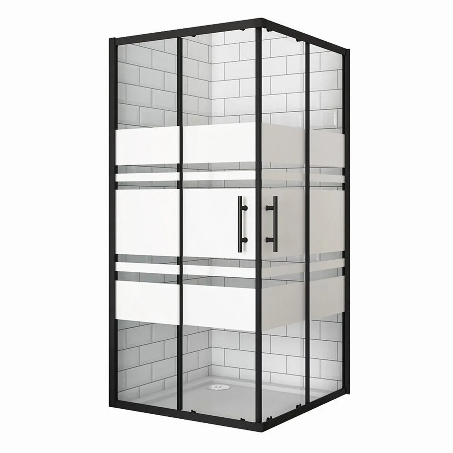 Duschparadies Duschkabine Eckeinstieg mit Schiebetür aus Gestreiftem Glas in Schwarz, B/T/H: 90 x 90 x 195 cm - Bild 2