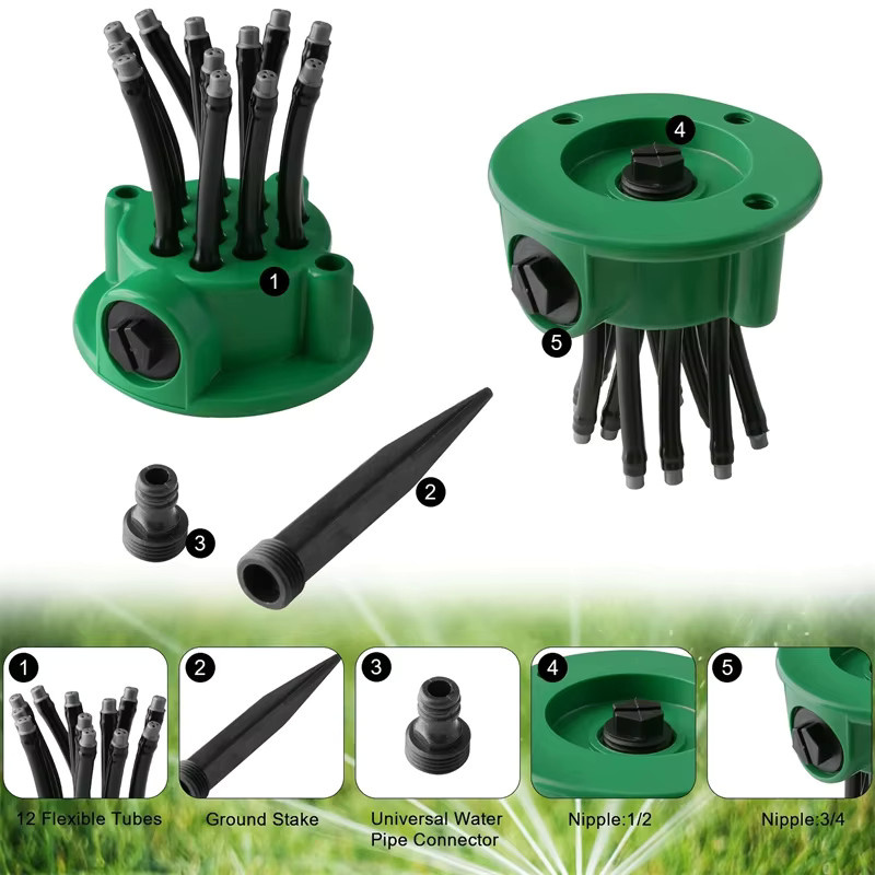 Automatischer Garten Rasensprinkler mit 360 Grad Rotation und Düse in Grün - Bild 3