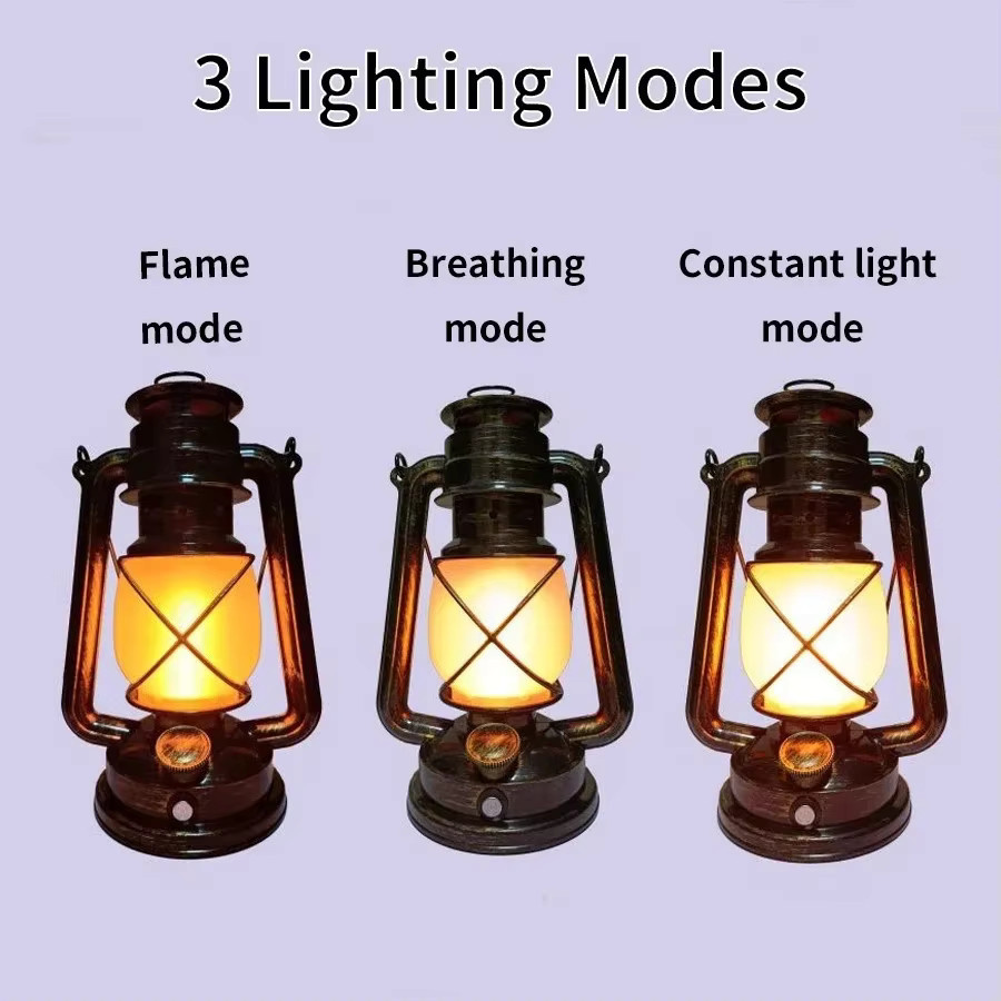 Wiederaufladbare Retro-LED-Tischlampe in Schwarz mit 3 Beleuchtungsmodi und warmweißem Licht als tragbare Vintage-Laterne für Camping und Reise - Bild 2