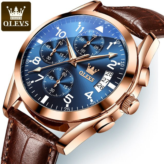 OLEVS Armbanduhr Quarz, Lederband, Blau, Herren - Bild 1