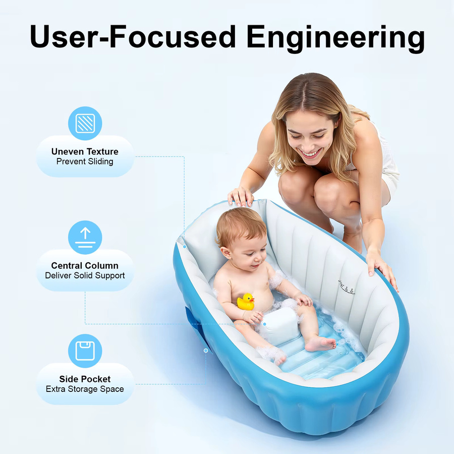 Aufblasbare Babybadewanne von Bymaocar mit Luftpumpe für Kinder von 0 bis 3 Jahren, Blau/Rosa, B/T/H: 98 x 64 x 28 cm - Bild 2