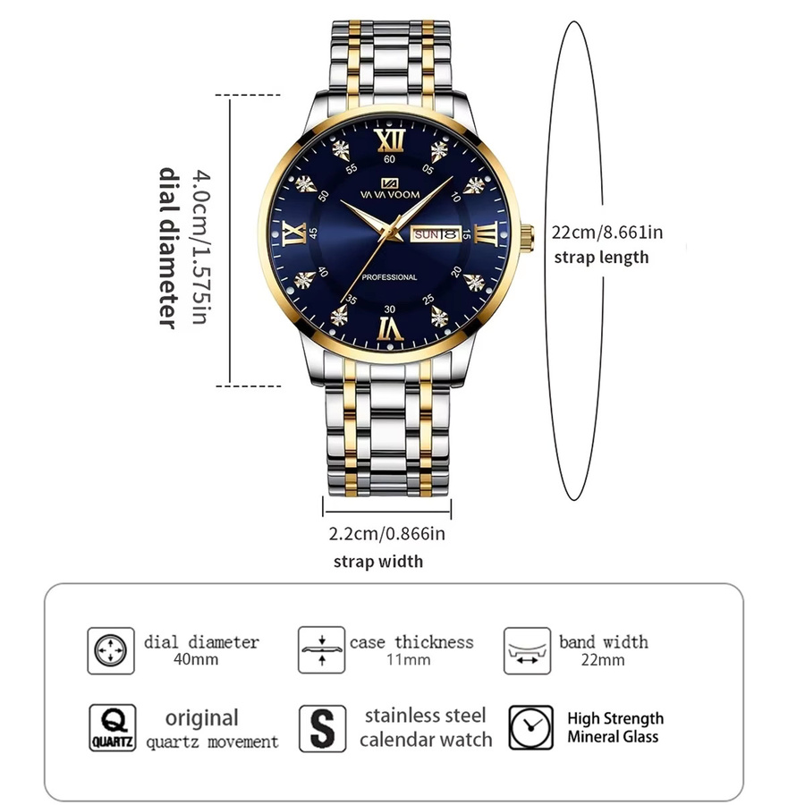 VA VA VOOM Armbanduhr, Quarz, Edelstahl, Schwarz, Herren - Bild 3