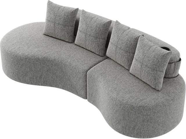 PXloue Stoffsofa aus Leinen mit 4 Kissen, Becherhalter und Seitentaschen, Breite: 240 cm - Bild 1