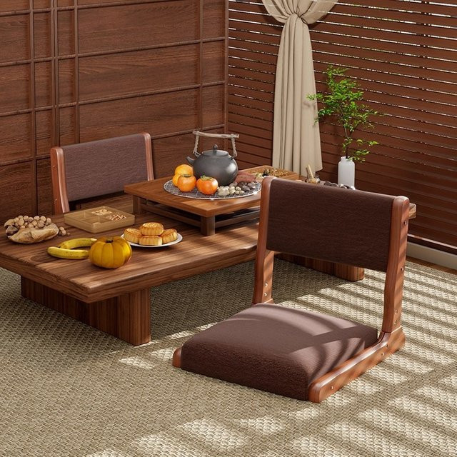 LIUSHADUOLA Lazy Sofa Tatami-Sitz, klappbarer Sessel aus Massivholz in Grau - Bild 1