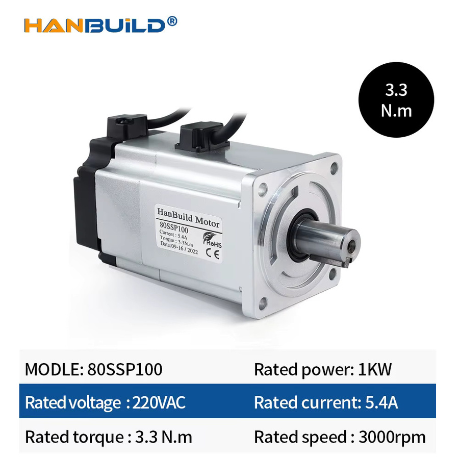 Servomotor mit Bremse 0,1 kW 3,3 Nm 5,4 A 80SSP100 ASD2100 Servoantriebssatz mit 3M Kabel in Silber - Bild 2