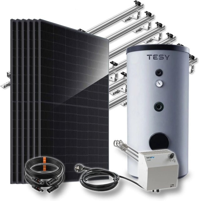 PVundSO Photovoltaik Warmwasser-Set 2,6 kW mit my-PV Heizstab und 200 l TESY Speicher inklusive Ziegeldach-Montage in Schwarz und Multicolour - Bild 1