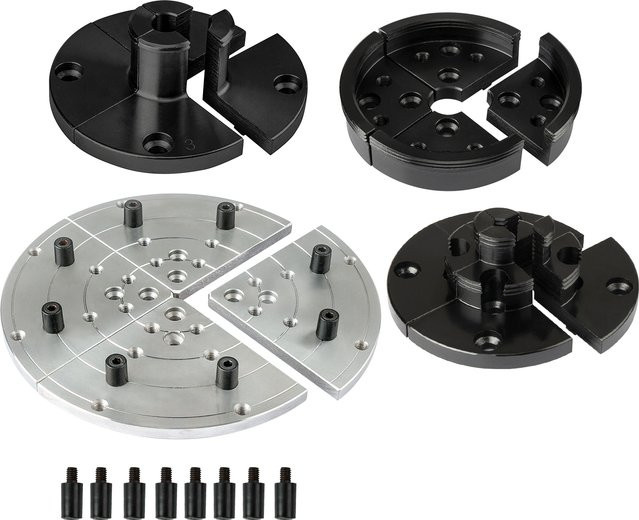TASP Holzdrehfutter 100 mm mit Stufen-, runden, Stift- und flachen Backen in Schwarz - Bild 1