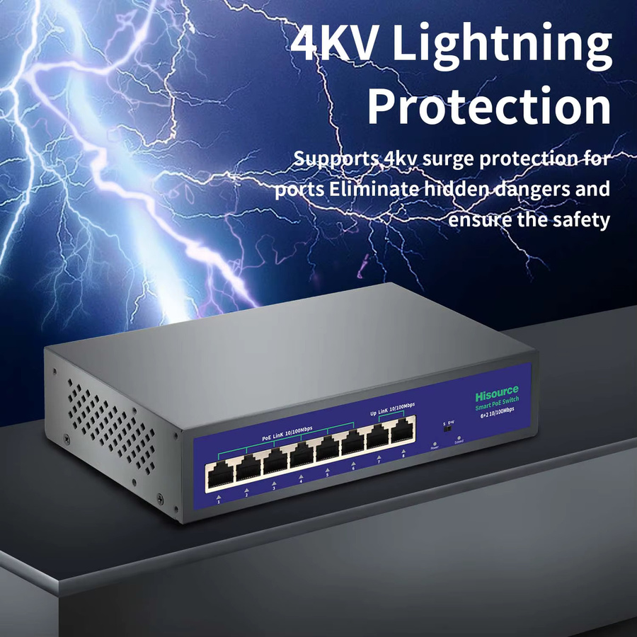 Hisource 6-Port PoE-Switch mit 9 Ports, 10/100 Mbit/s, 78 W bis 120 W, IEEE802af/at und VLAN für IP-Kameras und NVR - Bild 2