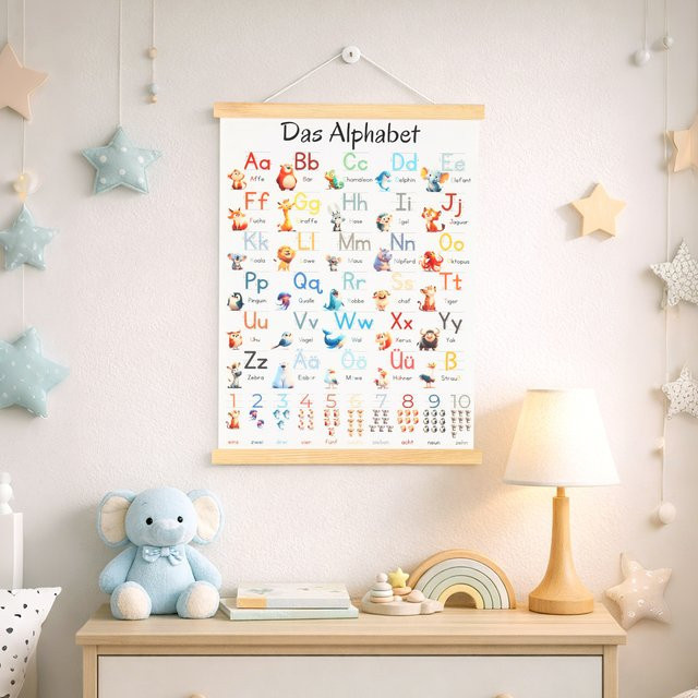 Pädagogisches deutsches Alphabet-Poster von QIFU als mehrfarbige Wanddekoration für Kinderzimmer und Klassenzimmer - Bild 1