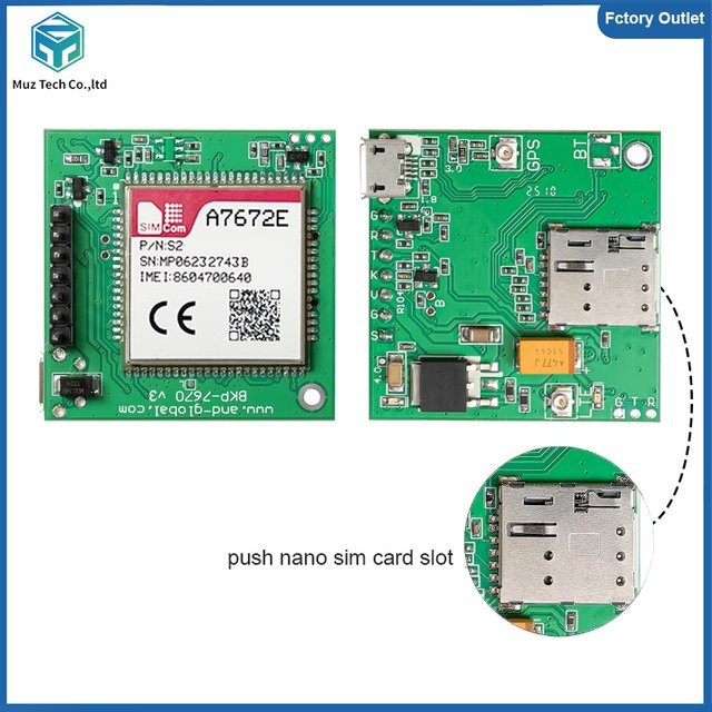 SIMCOM A7672E Push Nano Side Way SIM-Steckplatz Core Board 4G LTE Cat 1 Modul Breakout-Kit in Grün - Bild 1