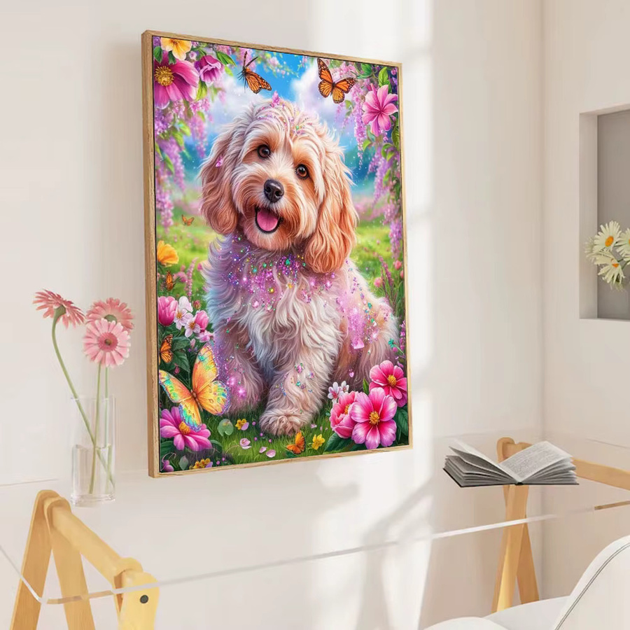 Huacan Diamantmalerei Hund Blume, Diamantmosaik, Bastelset - Bild 3