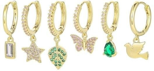 Ohrring-Set Damen, 925 Silber, goldgelb, Blätter, Stern, Schmetterling, Wassertropfen, Creolen - Bild 1