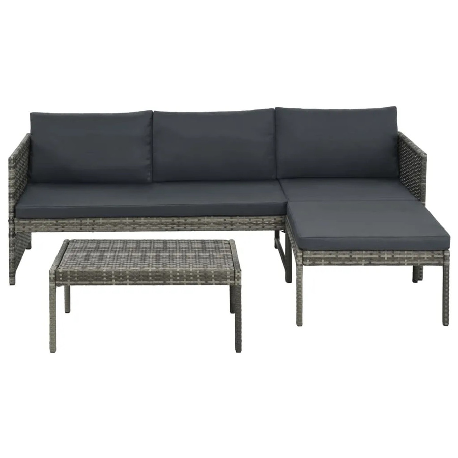 vidaXL 3-tlg Garten-Lounge-Set Modell 6 aus Poly Rattan mit Auflagen in Grau - Bild 2