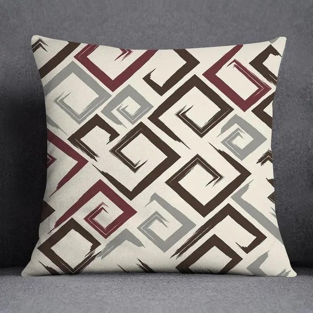 Dunkelroter Kissenbezug mit geometrischem Muster von Shunika Chen, B/H: 18 x 18 cm - Bild 1