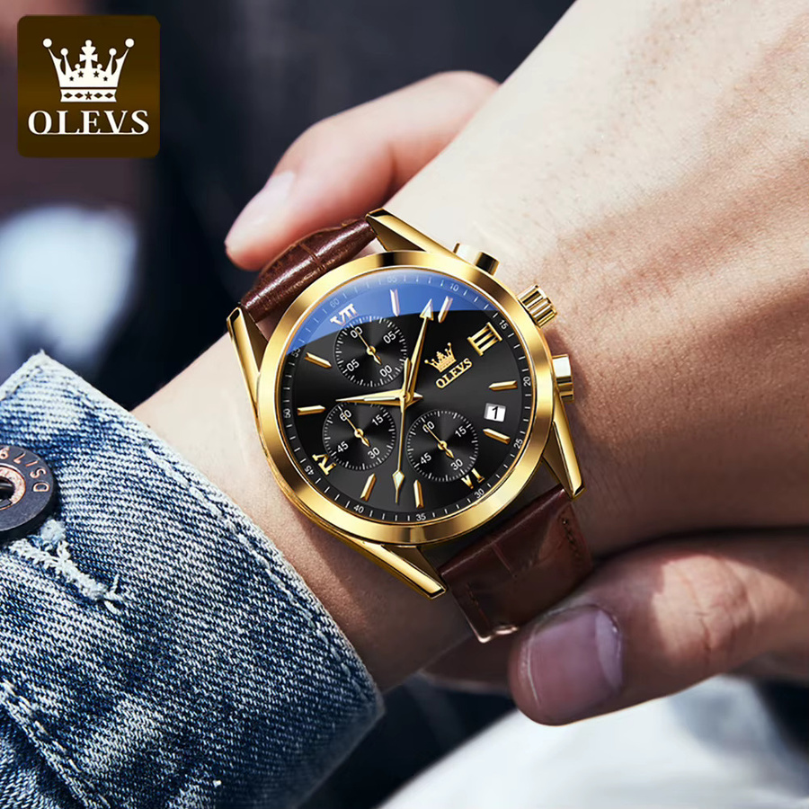 OLEVS Chronograph, Quarz, Lederarmband, Schwarz, Herren - Bild 5