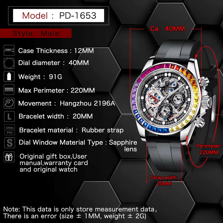 PAGANI DESIGN Armbanduhr Automatik, Edelstahl, Kautschuk, Schwarz, Herren - Bild 6