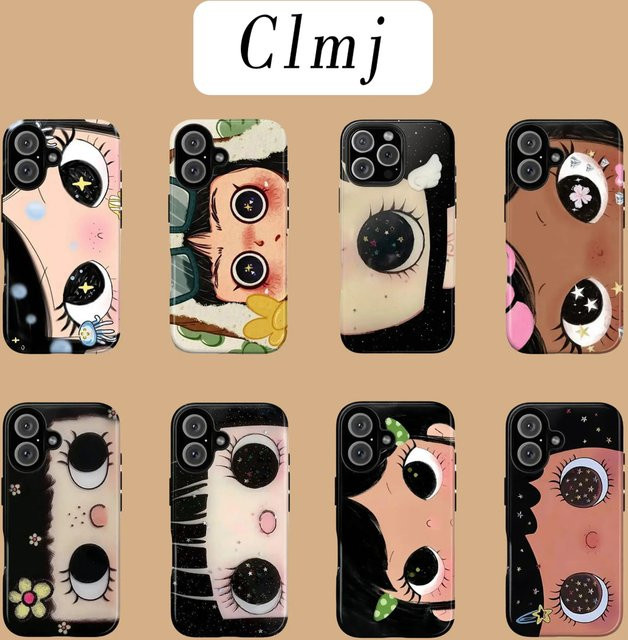 Clmj BIG EYES COMIC GIRL Handyhülle für iPhone 17 16 15 14 13 12 11 Pro Max Plus in Multicolour mit luxuriösem Doppelschicht-Schutz - Bild 1