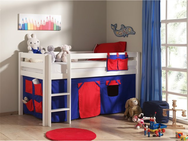 Vipack Spielbett Pino aus massiver Kiefer mit Textilset Domino in Weiss - Bild 1
