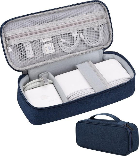 Wasserdichte digitale Aufbewahrungstasche in Blau als vielschichtiger Reise-Organizer für Kabel und Ladegeräte - Bild 1