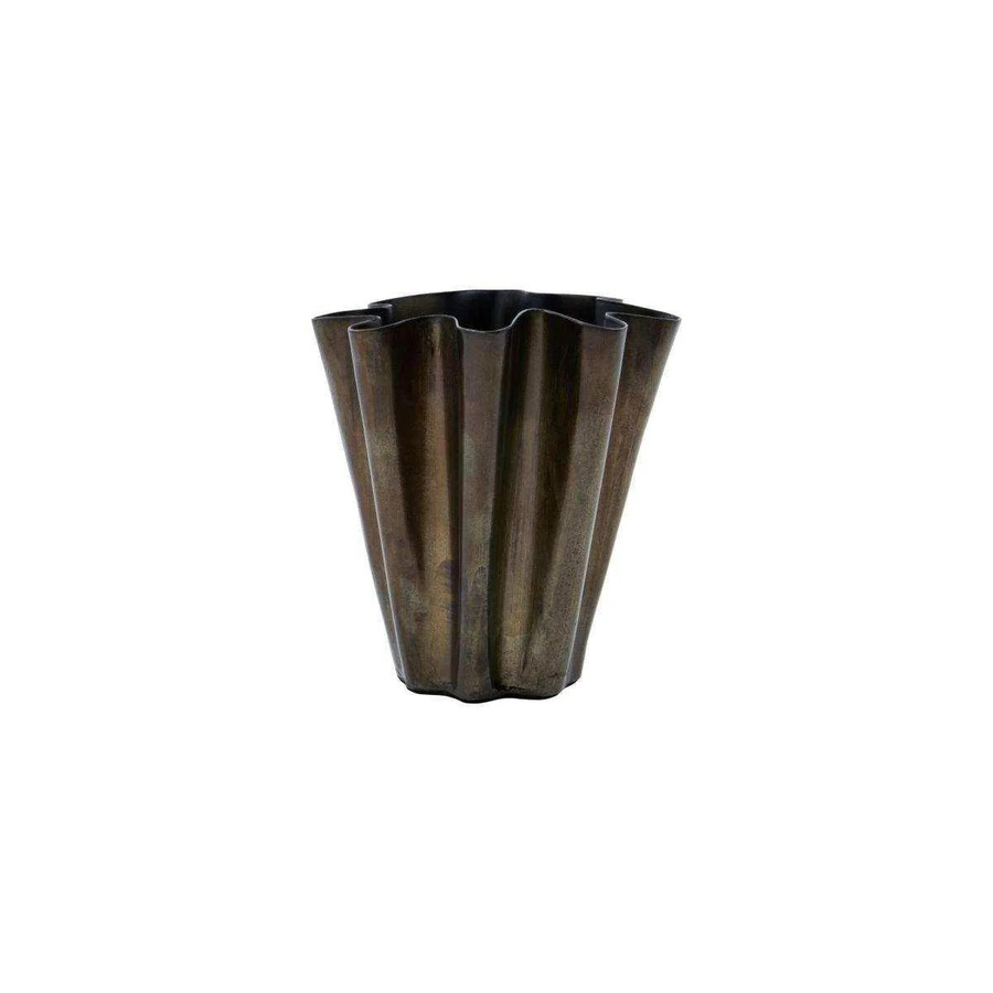House Doctor Vase Flood in Antikbraun aus Eisen im Industrie-Stil, Höhe: 13,0 cm, Breite: 12,5 cm, Tiefe: 12,5 cm - Bild 1