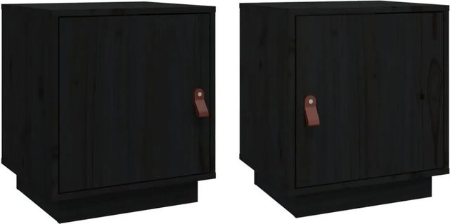 vidaXL Nachttische 2er Set Modell 3 aus Massivholz Kiefer in Schwarz mit rustikaler Optik, B/T/H: 40 x 34 x 45 cm - Bild 1