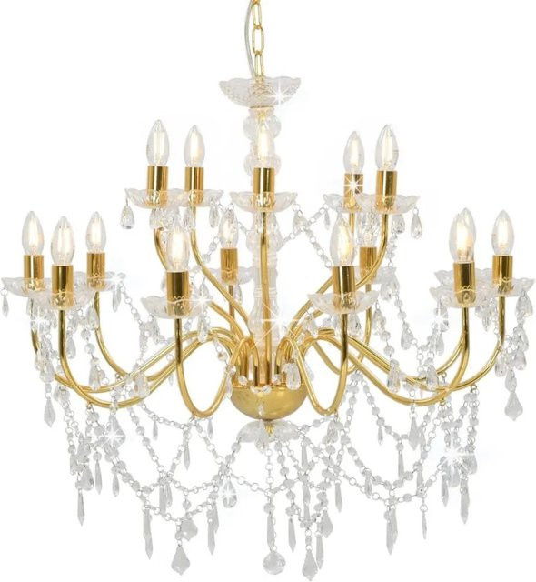 vidaXL Kronleuchter 2-lagig in Gold mit transparenten Elementen für 15x E14 Glühbirnen - Bild 1
