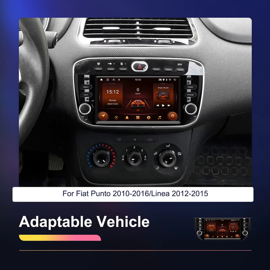 Podofo Wireless Carplay und Android Auto Multimedia Radio mit WIFI und GPS in Schwarz für Fiat Punto 10-16 und Linea 12-15 - Bild 2