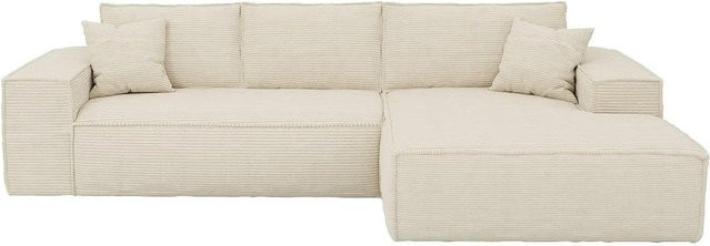 Vente-unique Schlafsofa Amelia in Beige mit Cord-Bezug, L-Form, Breite: 320 cm - Bild 1
