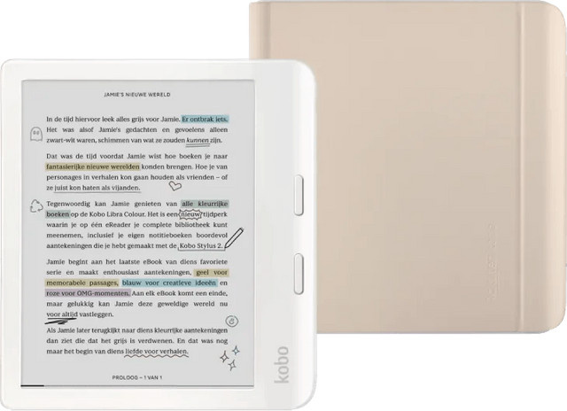 Kobo Libra Colour E-Ink E-Reader in Weiß mit beige Sleep Cover - Bild 1