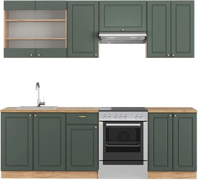 Vicco Fame-Line Küchenschrank im Landhausstil in Grün-Gold und Eiche, Breite: 240 cm - Bild 1