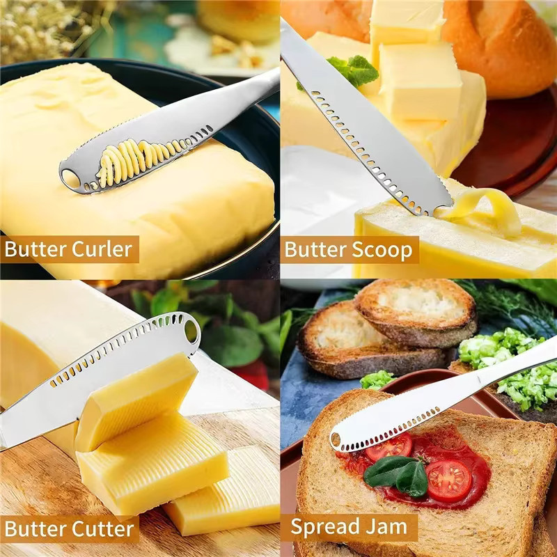 Edelstahl Buttermesser und Käseschneider mit Loch in Weiß - Bild 4