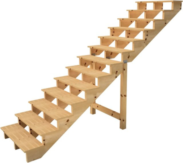 Vinuovo Holztreppe mit 13 Stufen ohne Setzstufen in Braun oder Grün, Breite: 160 cm - Bild 1