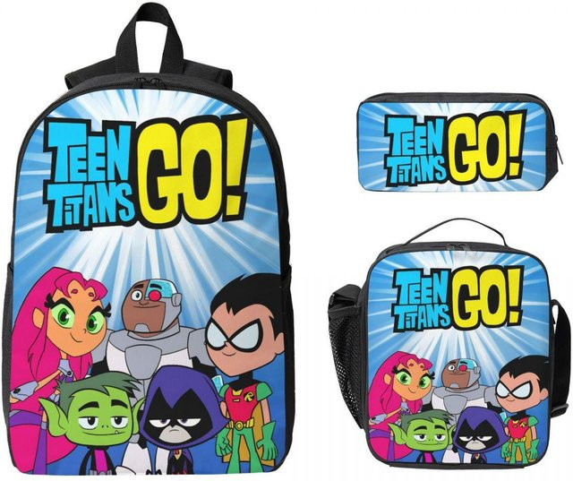 Teen Titans Go Beast Boy Schulset mit Rucksack, Brotdose und Federmäppchen von Fancy Style Studio in Blau - Bild 1