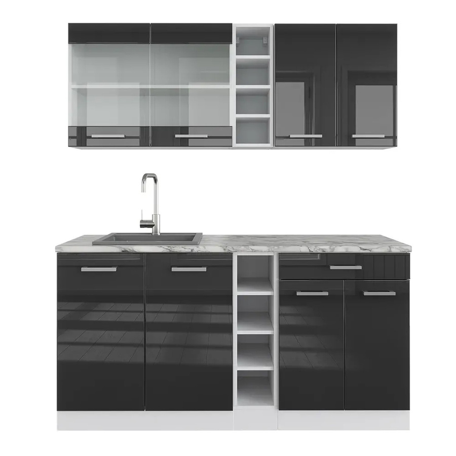 Vicco R-Line Single Küchenzeile Einbauküche in Weiß und Anthrazit Hochglanz, Breite: 160 cm, Höhe: 207 cm, Tiefe: 60 cm - Bild 2