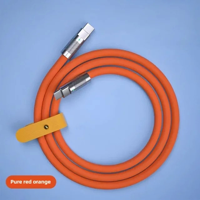 VBNM USB-C zu USB-C Schnellladekabel mit 120W und 7A, Flüssigsilikon-Ladekabel für PD-Schnellladung, Farben: Schwarz und Orange - Bild 1