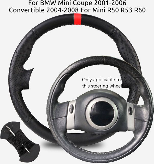 Taoleqi Lenkrad Abdeckung aus Mikrofaser und Leder für BMW Mini Coupe 2001-2006 und Cabrio 2004-2008, Mini R5, Schwarz - Bild 1