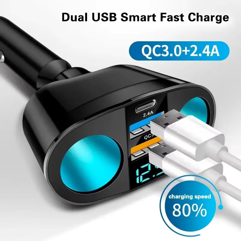Auto-Schnellladegerät Adapter mit Digital-Display und USB-C, 120-240W PD QC3.0, Schwarz - Bild 2