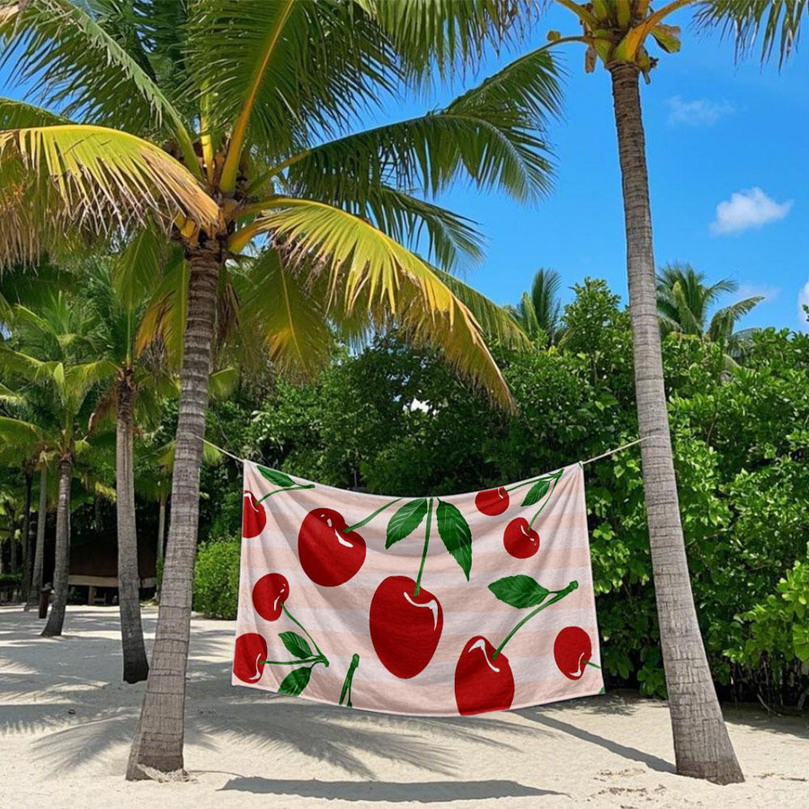 JMG Household Supplies Strandtuch mit Kirschen-Motiv in Rot und Multicolour, schnelltrocknend und weich, B/H: 60 x 120 cm - Bild 3