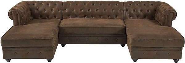 Vente-unique Chesterfield Sofa in Braun mit Microfaser-Bezug und Holzgestell, Breite: 290 cm