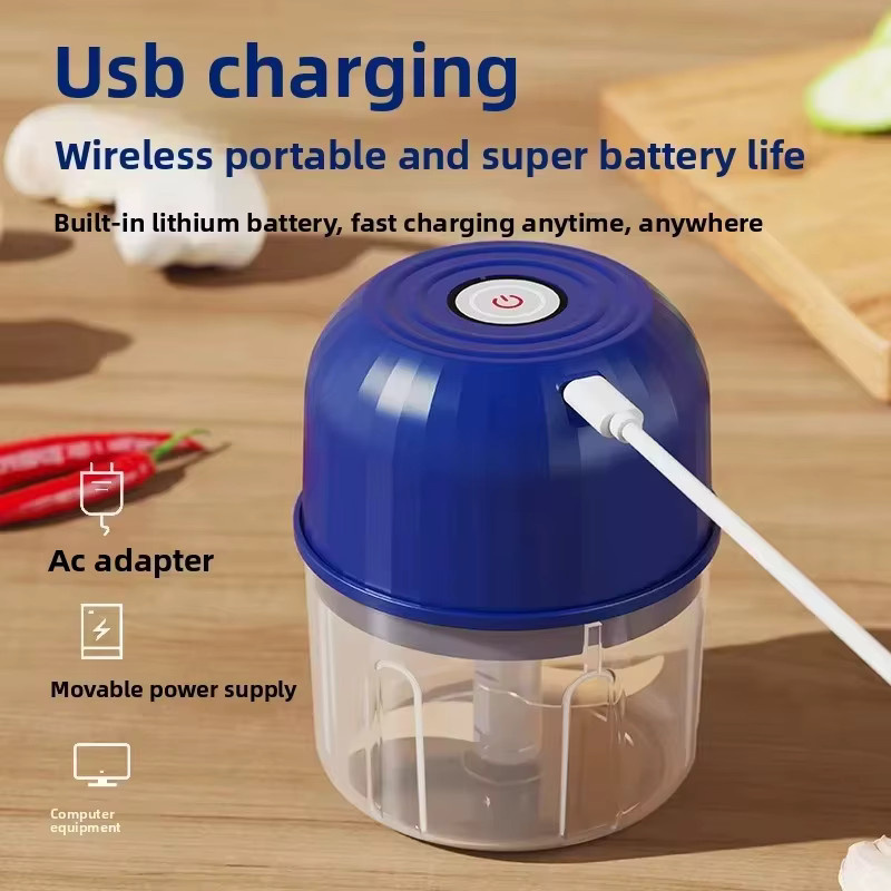 XIADYINJIA Elektrischer Zerkleinerer in Blau mit 260 ml Fassungsvermögen für Knoblauch, Zwiebeln, Gemüse und Chili - Bild 3